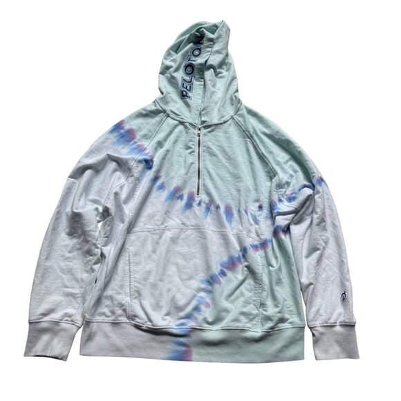 Peloton Size L White Blue Sunburst Tie-Dye Half Zip Pullover Hoodie Sweatshirt - Picture 2 of 15